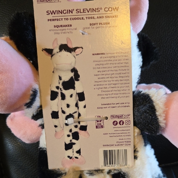 Plush Cow Dog Toy - Black and White - Picture 4 of 4